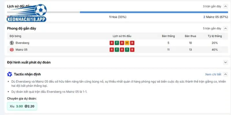 Tổng quan thực lực của Elversberg vs Mainz 05